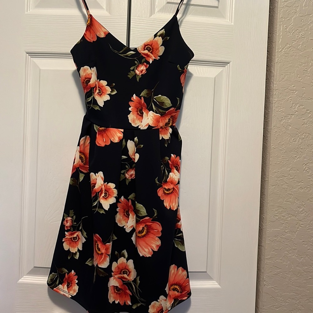 Small navy blue mini dress spaghetti straps MONTEAU